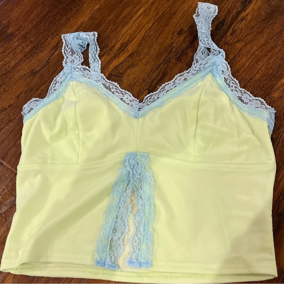 Bailey Rose Tops - Bailey Rose Yellow Cami with Blue Lace